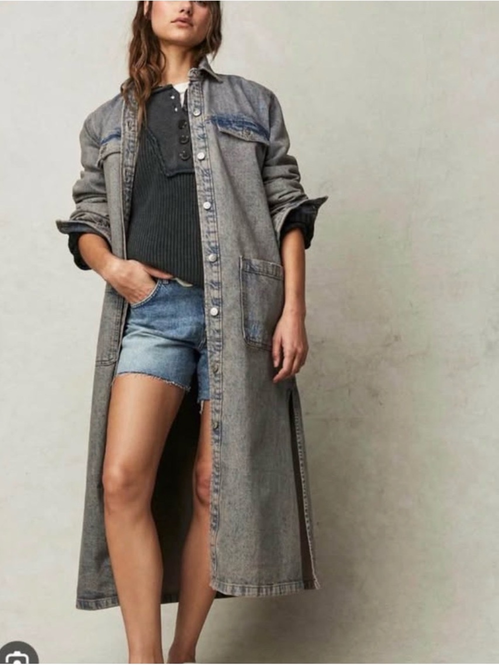 Free People Long Denim Duster Coat